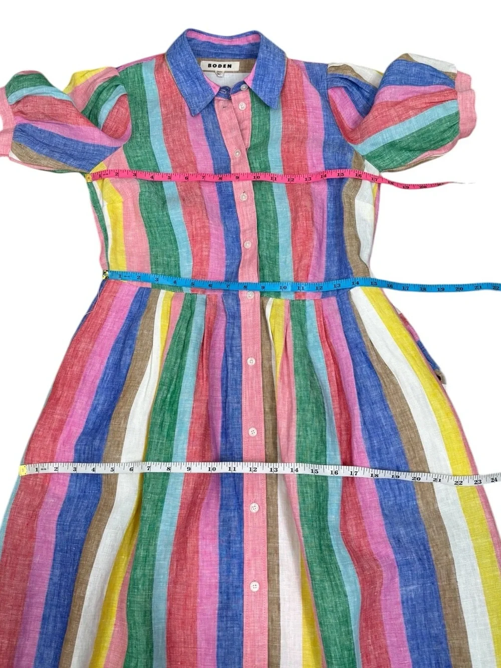 Boden Alexa Stripe Linen Maxi Shirt Dress Pink Multi Size 6R - Picture 14 of 16